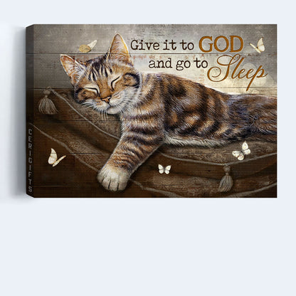 Jesus And Cat Landscape Canvas - Sweet Dream, Sleeping Cat, White Butterfly Canvas - Gift For Christian, Cat Lovers - Give It To God And Go To Sleep Canvas