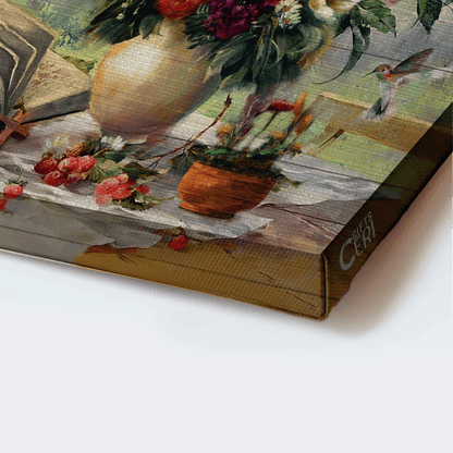 Jesus Landscape Canvas- Beautiful Flower Vase, Vintage Bible, Hummingbird Canvas - Gift For Christian- Faith In Your Soul