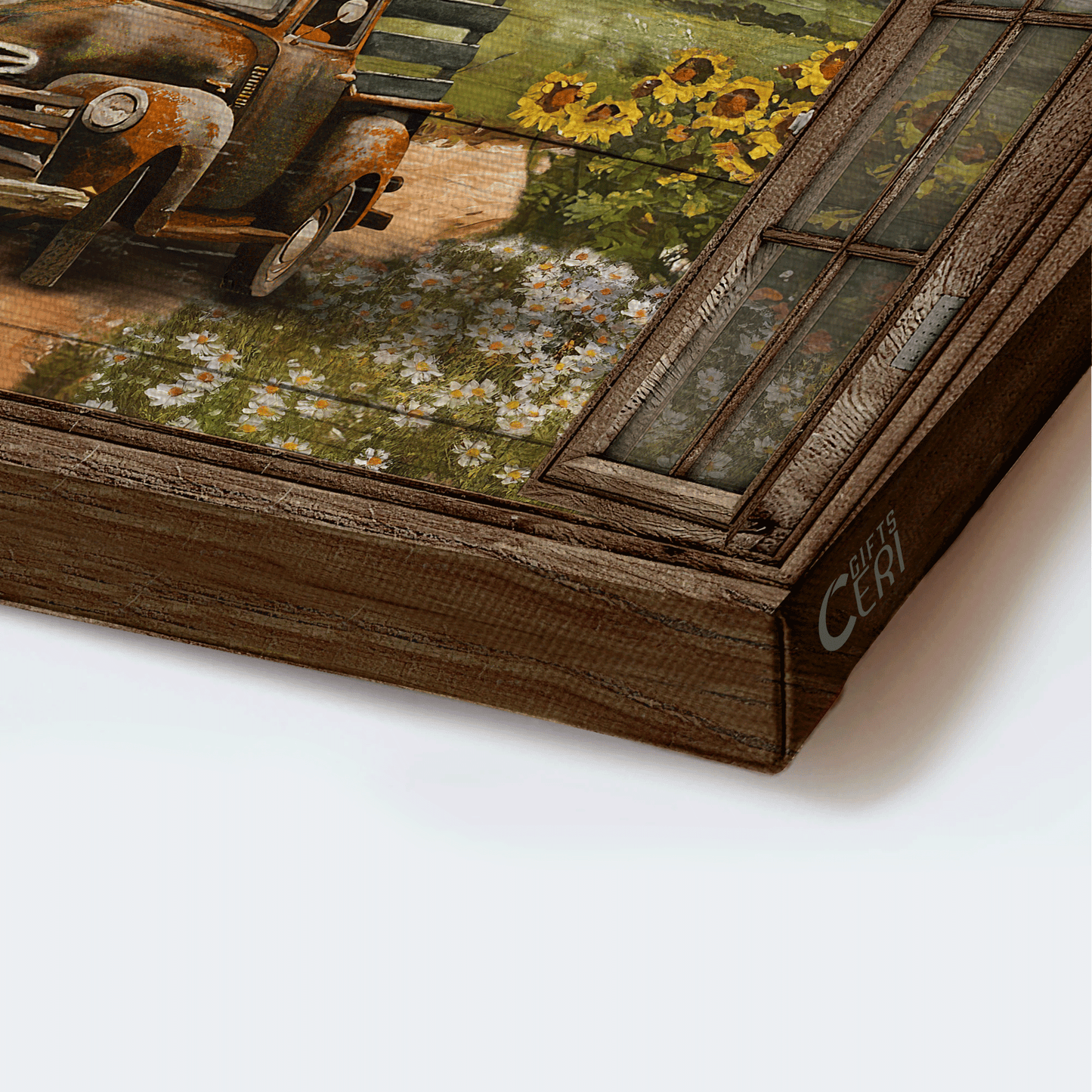 Jesus Landscape Canvas - Truck, Way Back Home, Flower Field, Window Frame Canvas - Gift For Christian - Today I Choose Joy Canvas