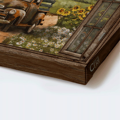 Jesus Landscape Canvas - Truck, Way Back Home, Flower Field, Window Frame Canvas - Gift For Christian - Today I Choose Joy Canvas