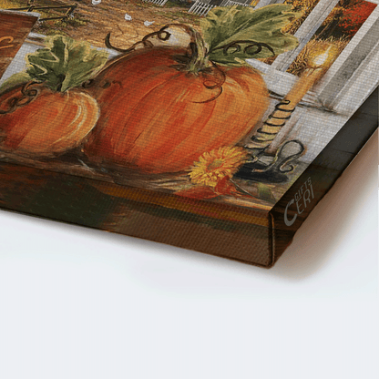 Jesus Landscape Canvas- Autumn Painting, Pumpkin, Halloween Artwork, Farmhouse Canvas- Gift For Christian- Fall For Jesus