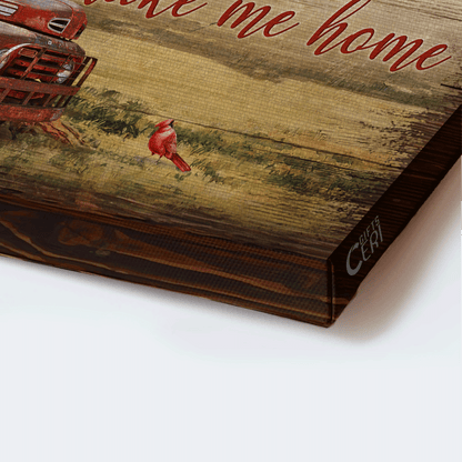 Jesus Landscape Canvas - Ladybug car, Red cardinal, Countryside painting Canvas - Gift For Christian - Country roads take me home