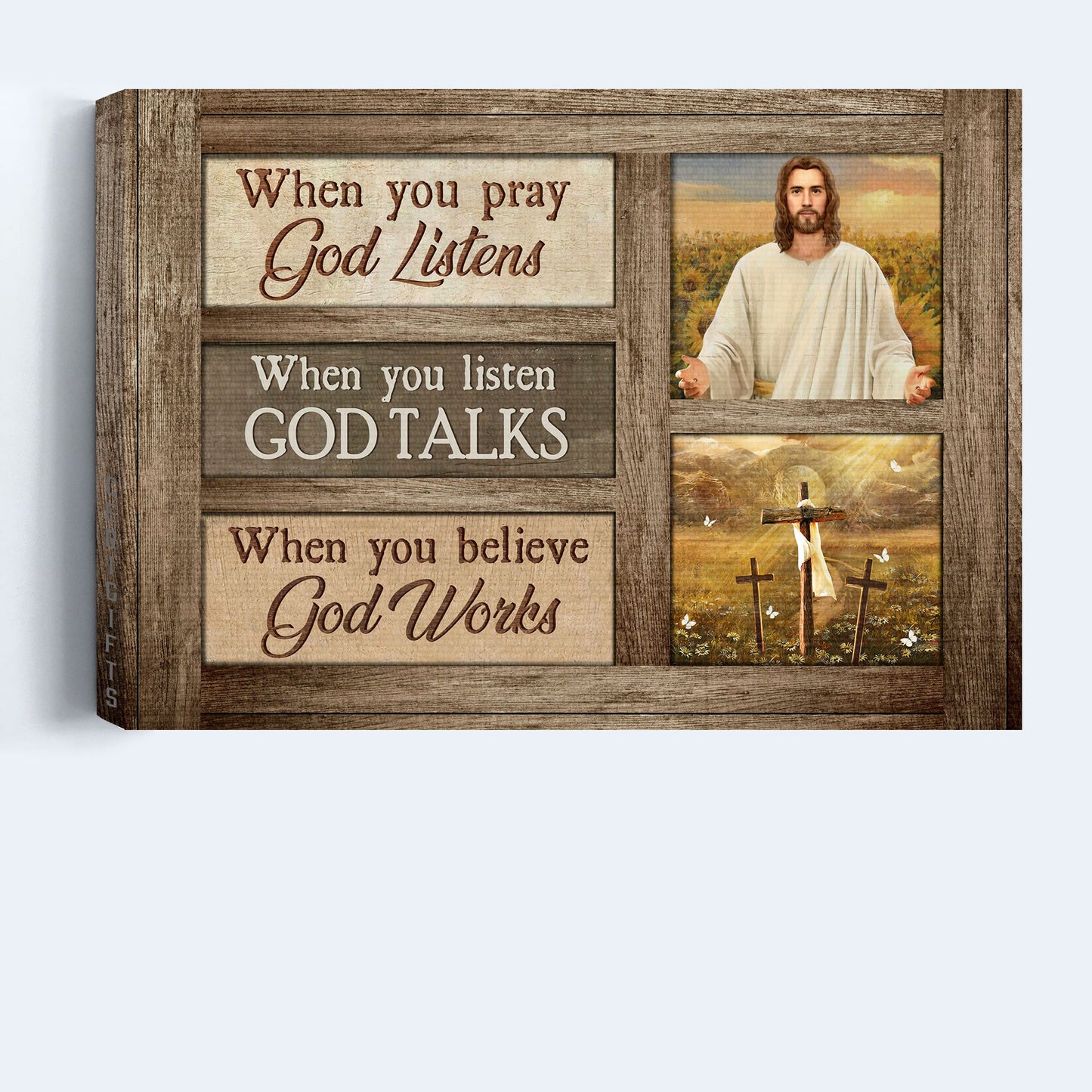 Jesus Landscape Canvas -  Three crosses, Positive quote Landscape Canvas - Inspirational gift, Gift For Religious Christian - When you believe, God works