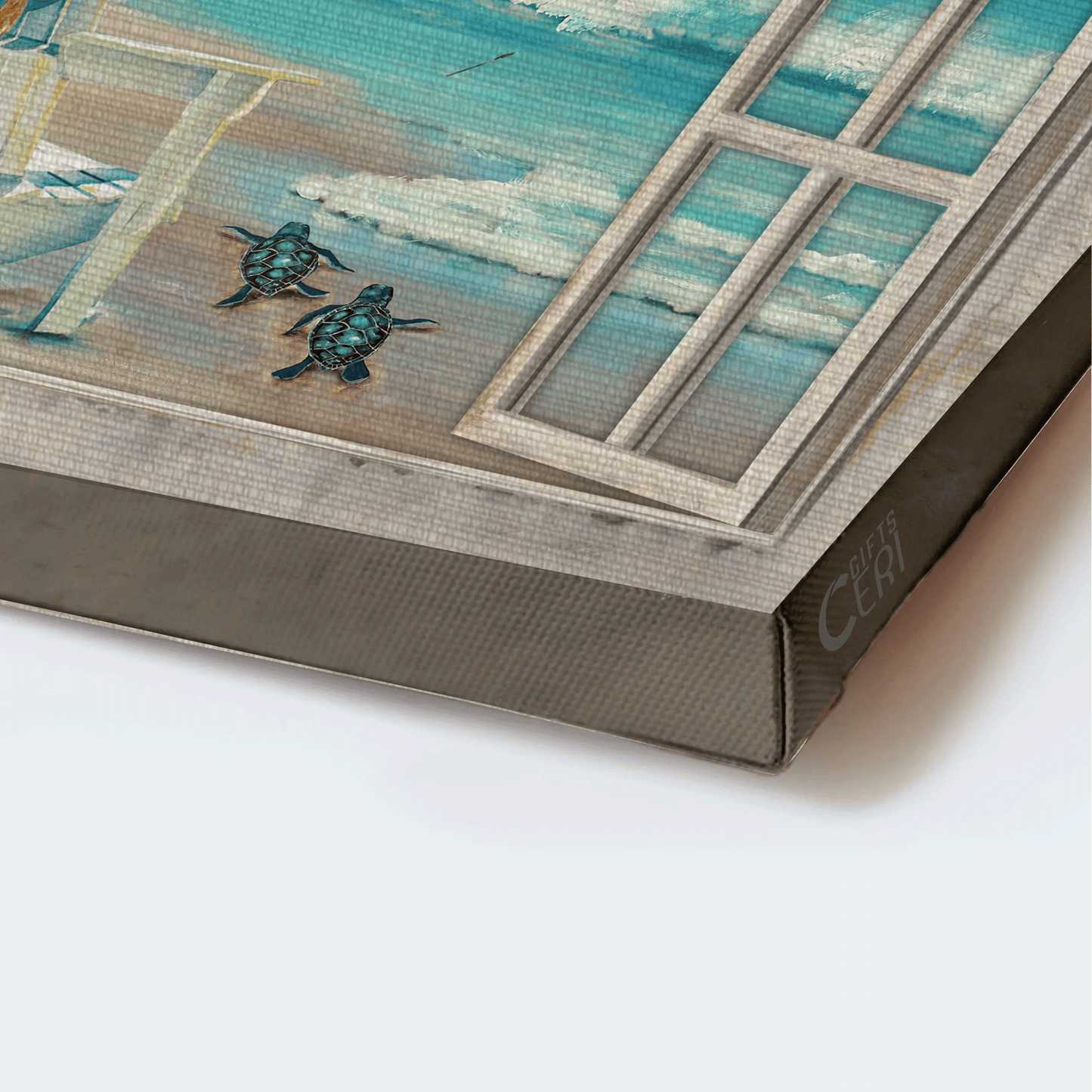 Jesus Landscape Canvas- Blue ocean drawing, White chairs, Turtle canvas- Gift for Christian- Thank you for this beautiful life - Landscape Canvas Prints, Christian Wall Art