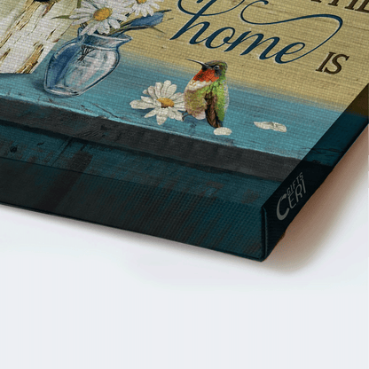 Jesus Landscape Canvas- Blue daisy, Wooden birdhouse canvas- Gift for Christian- It's not how big the home is, It's how happy the home is - Landscape Canvas Prints, Christian Wall Art
