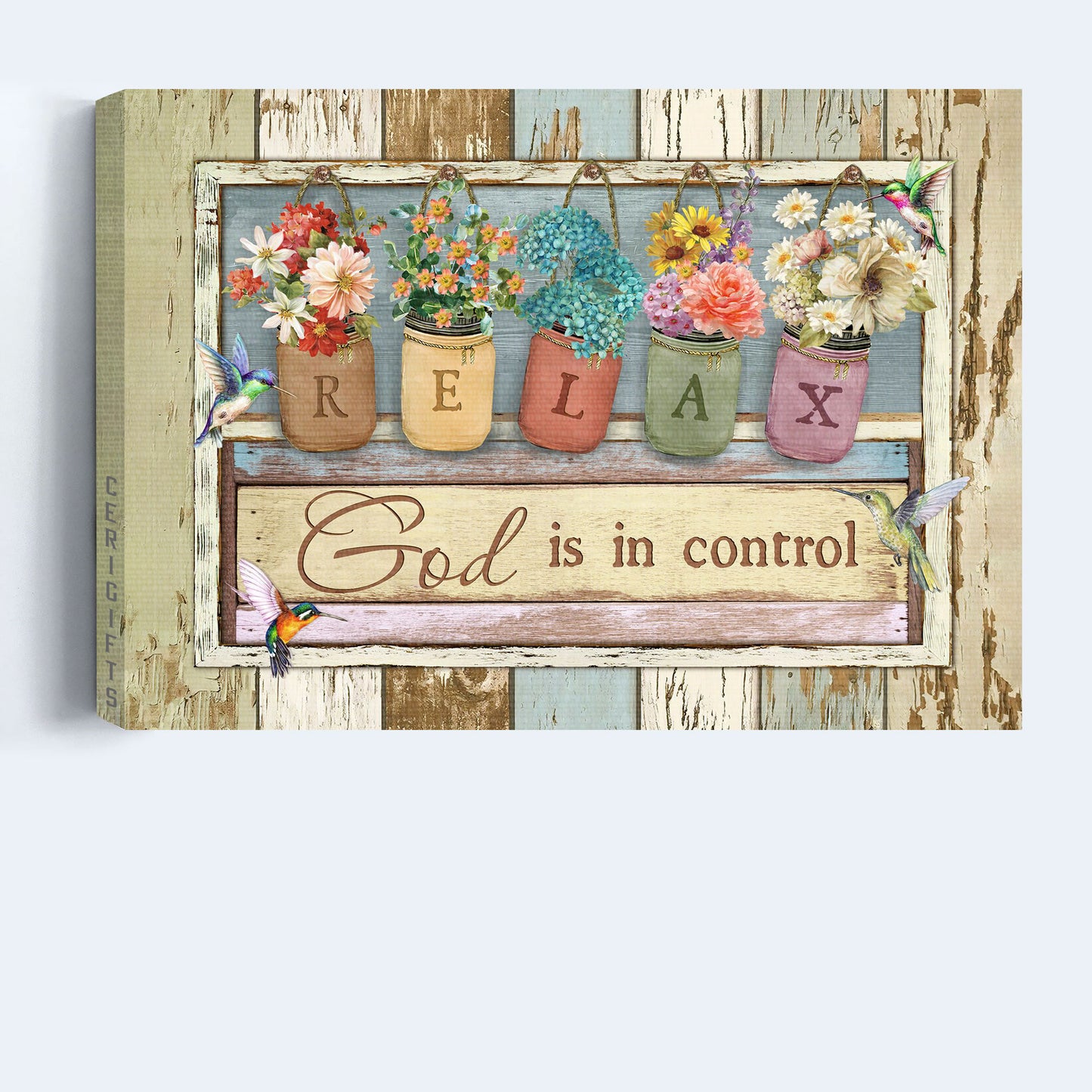 Jesus Landscape Canvas - Abstract Hummingbirds, Watercolor Flower Jars Landscape Canvas - Gift For Religious Christian -  God Is In Control