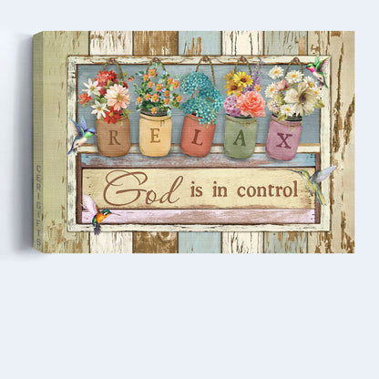 Jesus Landscape Canvas - Abstract Hummingbirds, Watercolor Flower Jars Landscape Canvas - Gift For Religious Christian -  God Is In Control