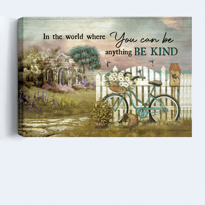 Jesus Landscape Canvas - Bicycle drawing, Daisy flower, Wicker baskets, Pergola with wisteria Landscape Canvas - Gift For Christian - Be kind