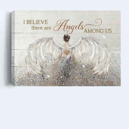 Jesus Landscape Canvas- Beautiful girl painting, Angel wings canvas- Gift for Christian- I believe there are angels among us