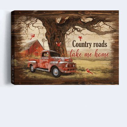 Jesus Landscape Canvas - Ladybug car, Red cardinal, Countryside painting Canvas - Gift For Christian - Country roads take me home