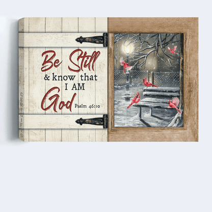 Jesus Landscape Canvas -Beautiful night, Snow drawing, Cardinal Landscape Canvas - Gift For Christian - Be still and know that I am God