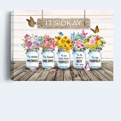 Jesus Landscape Canvas - Garden flower, Mason jars, Flower painting Landscape Canvas - Gift For Christian - It's okay to be yourself