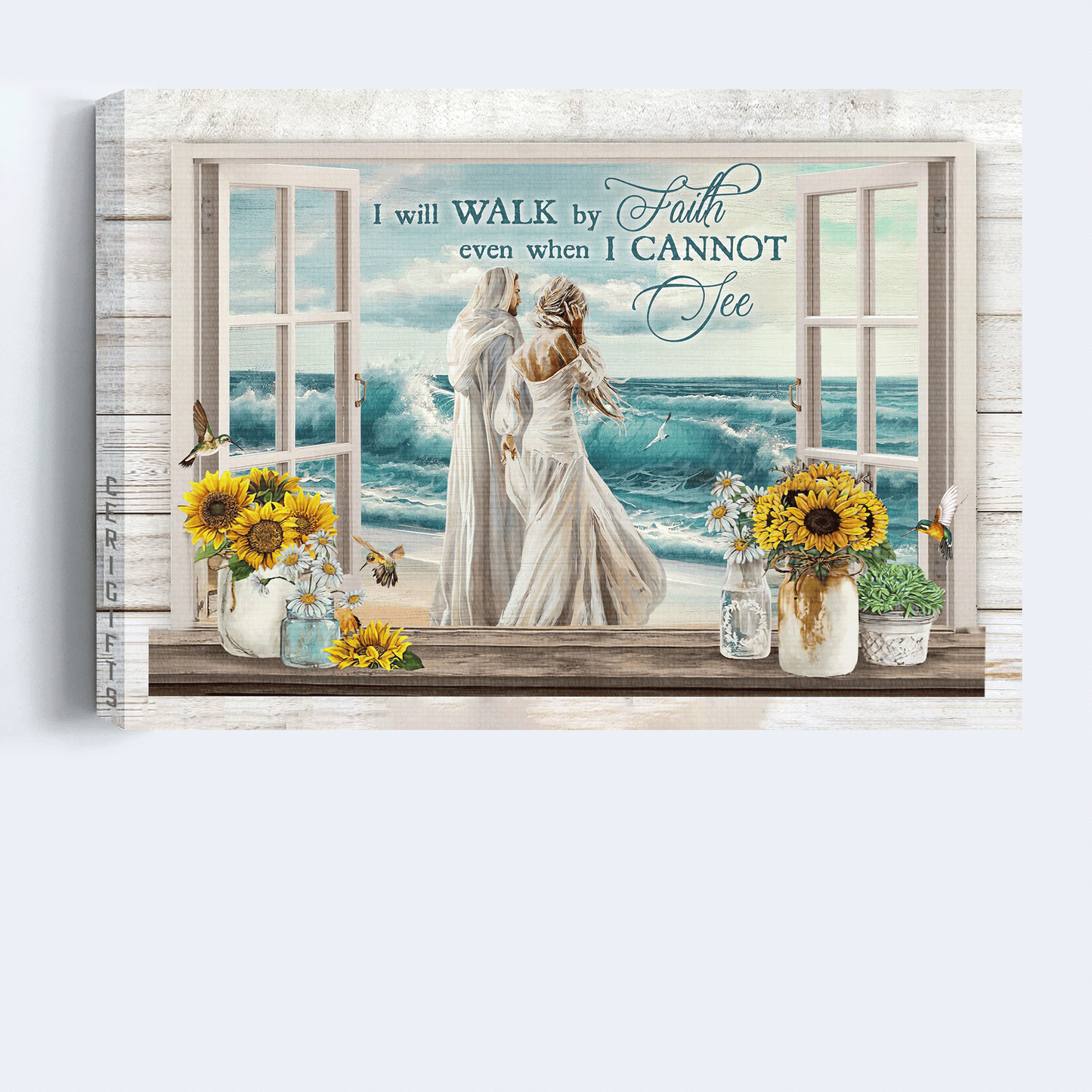 Jesus Landscape Canvas - Beautiful woman, Jesus painting, Ocean wave Landscape Canvas - Gift For Christian - I will walk by faith