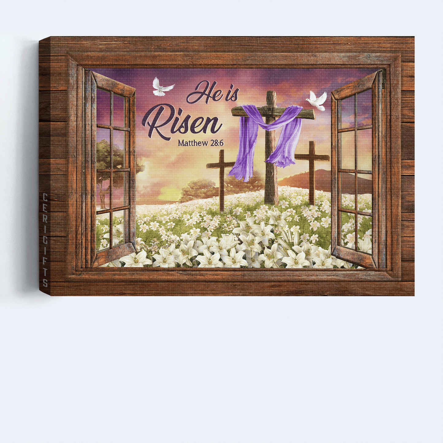 Jesus Landscape Canvas - White Lily Flower, Beautiful Cross, Sunset Canvas - Gift For Christian - He Is Risen Canvas