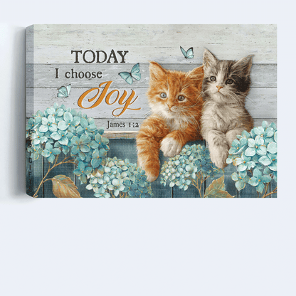 Jesus Landscape Canvas - Little cat painting, Blue hydrangea garden Landscape Canvas - Gift For Christian - Today I choose joy Landscape Canvas