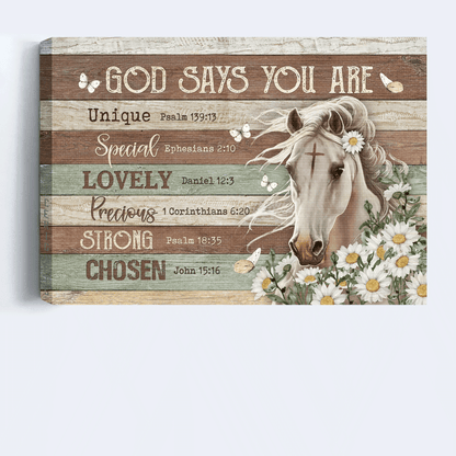Jesus Landscape Canvas - Beautiful white horse, Horse drawing, Daisy flower Landscape Canvas - Gift For Christian - God says you are