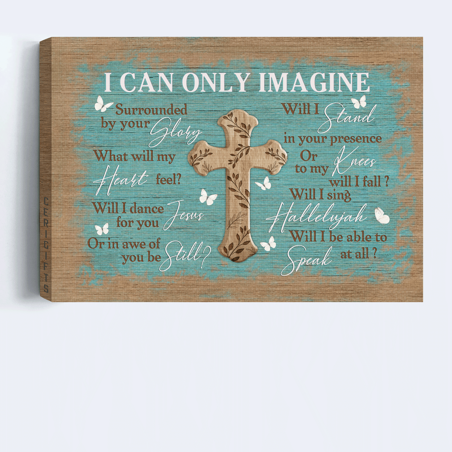 Jesus Landscape Canvas - Vintage Cross, Blue Background, Butterfly Canvas - Gift For Christian - I Can Only Imagine Canvas