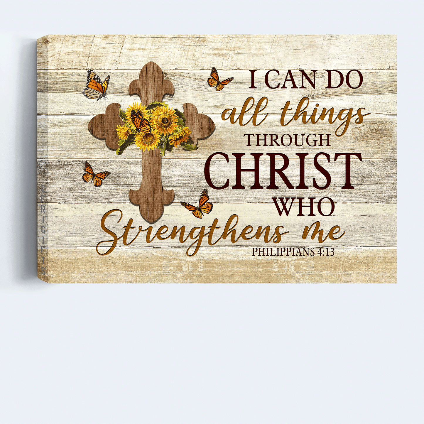 Jesus Landscape Canvas - Sunflower, Butterfly, Wooden Cross Canvas - Gift For Christian - I Can Do All Things Through Christ Who Strengthens Me Canvas