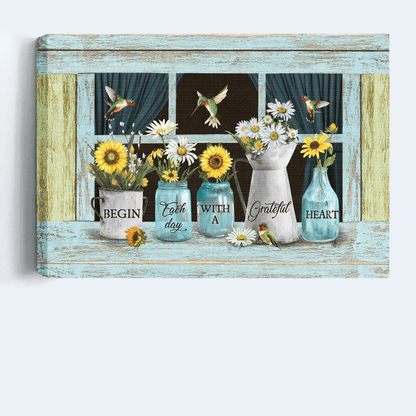 Jesus Landscape Canvas - Beautiful sunflower, Daisy drawing Landscape Canvas - Gift For Christian - Begin each day with a grateful heart