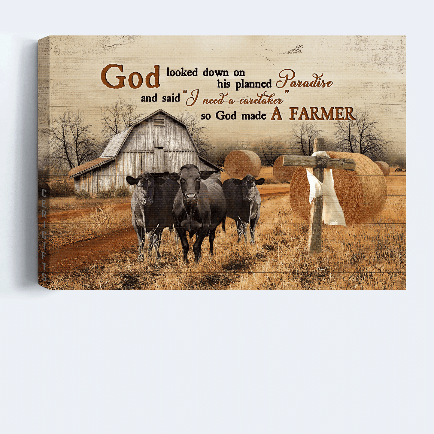 Jesus Landscape Canvas- Black cow, Rice field, Old barn canvas- Gift for Christian- God looked down on his planned paradise - Landscape Canvas Prints, Christian Wall Art