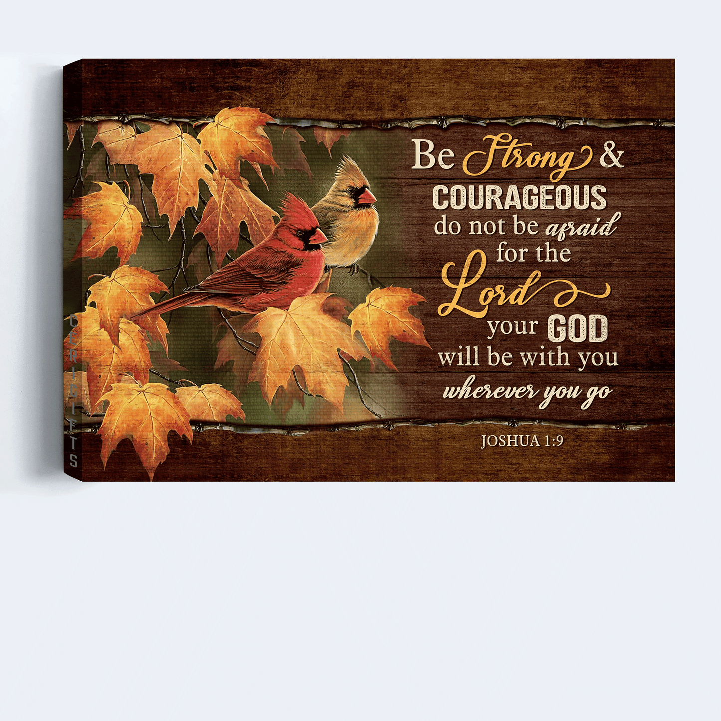 Jesus Landscape Canvas- Amazing cardinal painting, Beautiful autumn season Landscape Canvas- Gift For Christian- Be strong and courageous