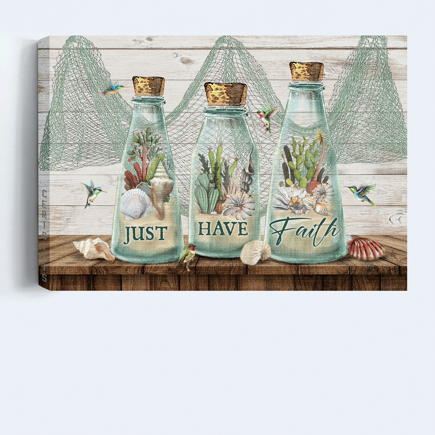 Jesus Landscape Canvas - Beautiful bottle, Summer vibe, Cactus painting Landscape Canvas - Gift For Christian - Just have faith