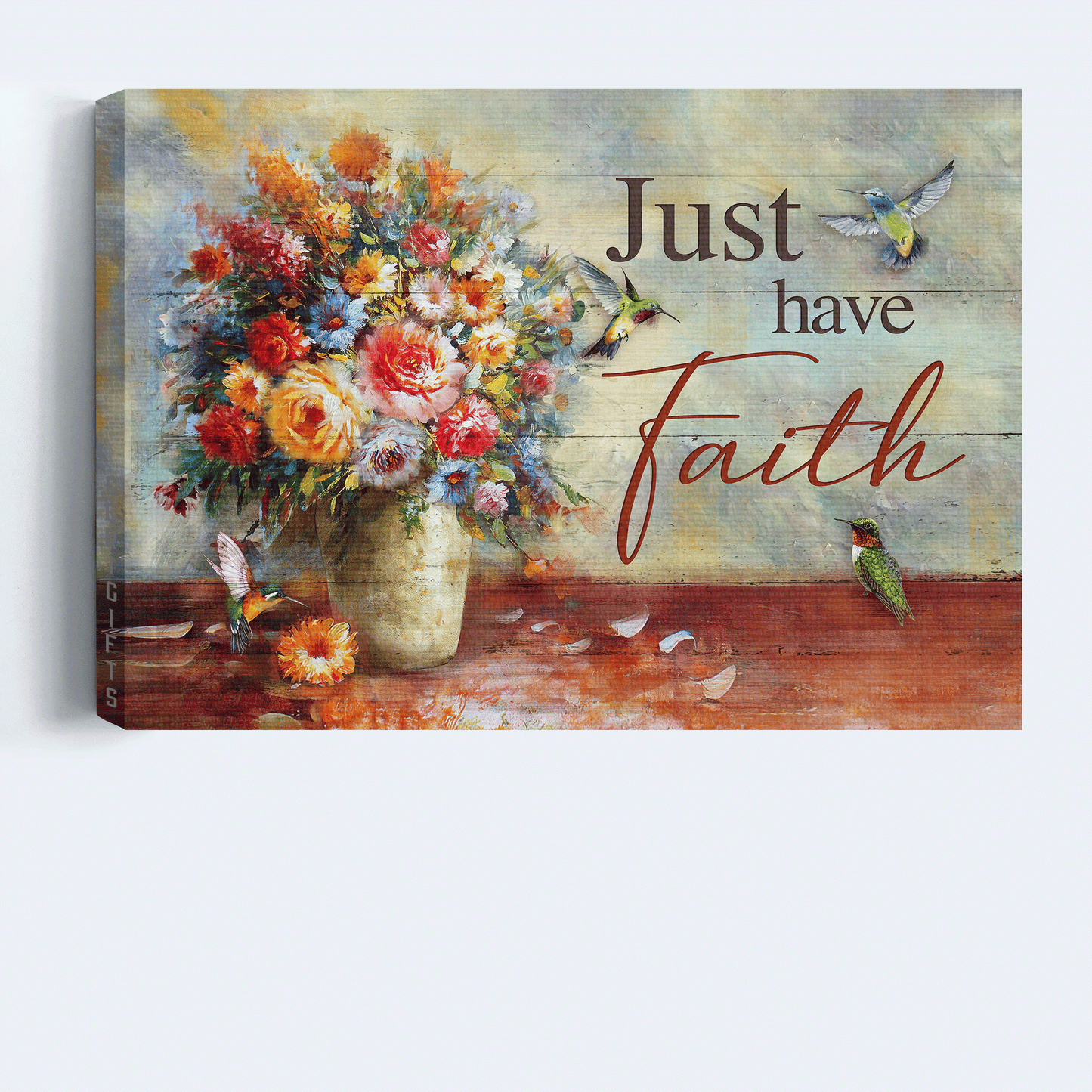 Jesus Landscape Canvas - Vintage Flower Vase, Hummingbird, Still Life Painting Canvas - Gift For Christian - Just Have Faith Canvas