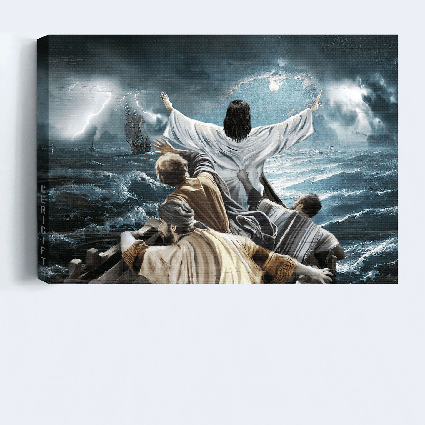 Jesus Landscape Canvas - The Storm On The Sea, Jesus Saved Us - Gift For Christian