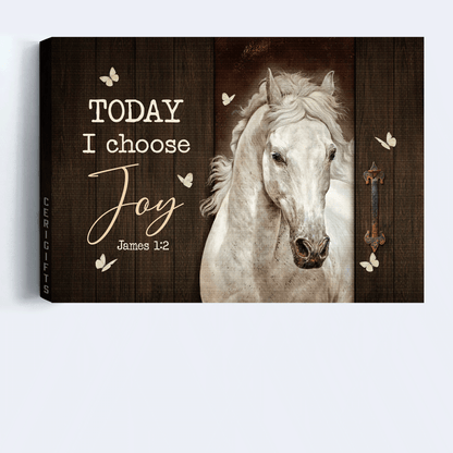 Jesus Landscape Canvas - White Horse, Stunning Horse Artwork, Butterfly Canvas - Gift For Christian - Today I Choose Joy Canvas