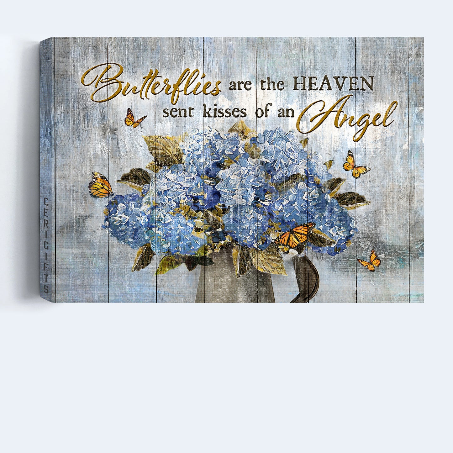 Jesus Landscape Canvas - Blue hydrangea, Monarch butterfly Landscape Canvas - Gift For Christian - Butterflies are the heaven sent kisses of an angel Landscape Canvas