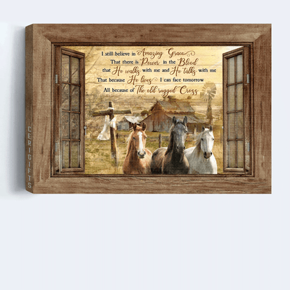 Jesus Landscape Canvas - Old Barn Painting, Horses, Countryside landscape Landscape Canvas - Gift For Christian - I still believe in amazing grace Landscape Canvas