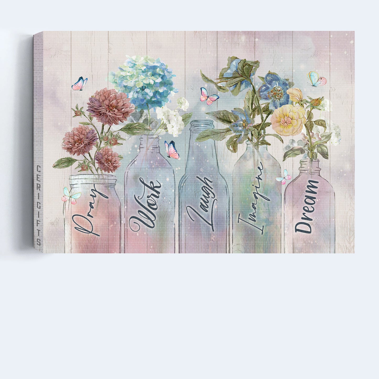 Jesus Landscape Canvas - Blue hydrangea, Red chrysanthemum, Dream color Landscape Canvas - Gift For Christian - Pray work laugh Landscape Canvas