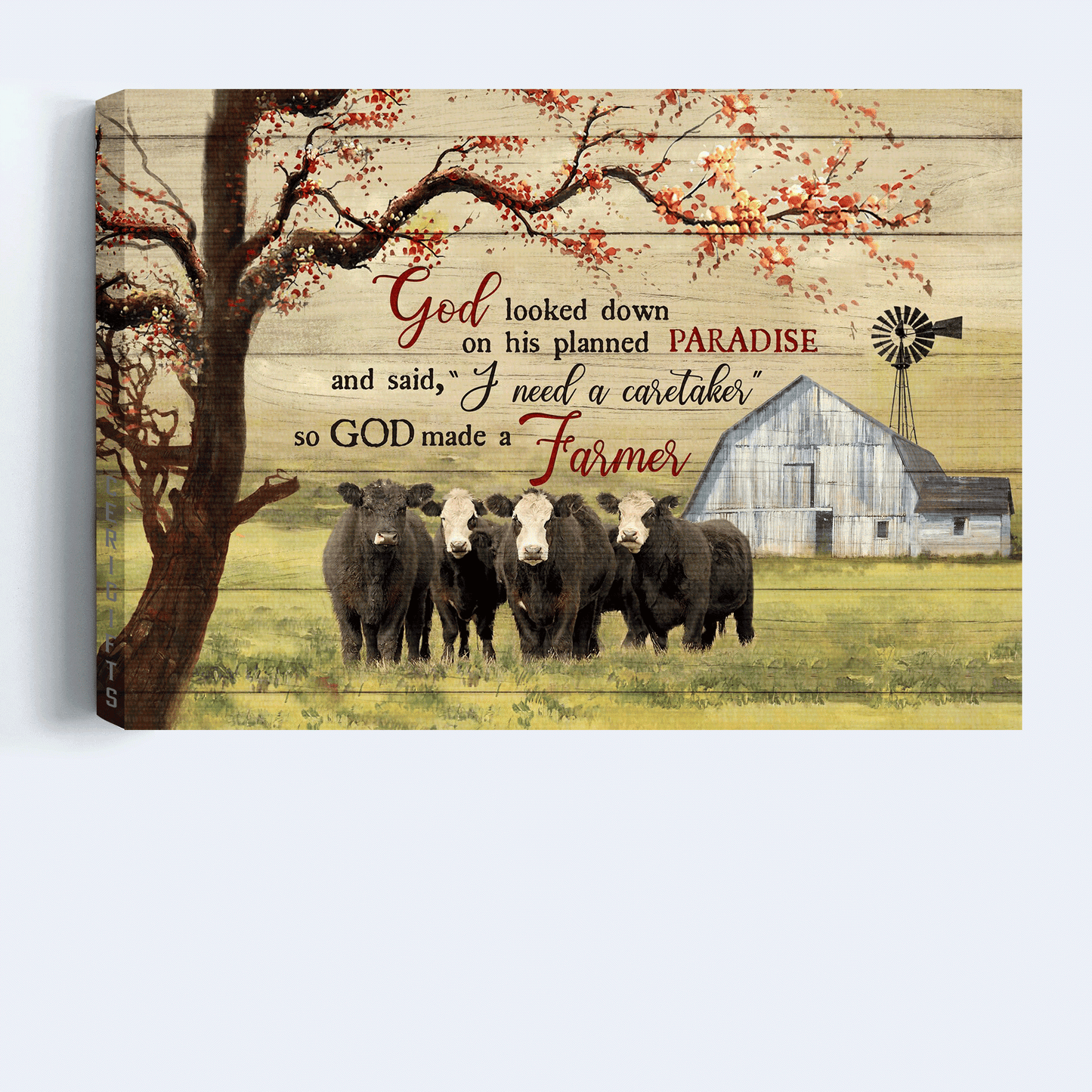 Jesus Landscape Canvas- Aberdeen Angus Canvas, Tranquil Farm, Under The Tree, Spring Grass Field Landscape Canvas- Gift For Religious Christian- God Looked Down On His Planned Paradise