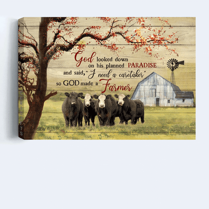 Jesus Landscape Canvas- Aberdeen Angus Canvas, Tranquil Farm, Under The Tree, Spring Grass Field Landscape Canvas- Gift For Religious Christian- God Looked Down On His Planned Paradise