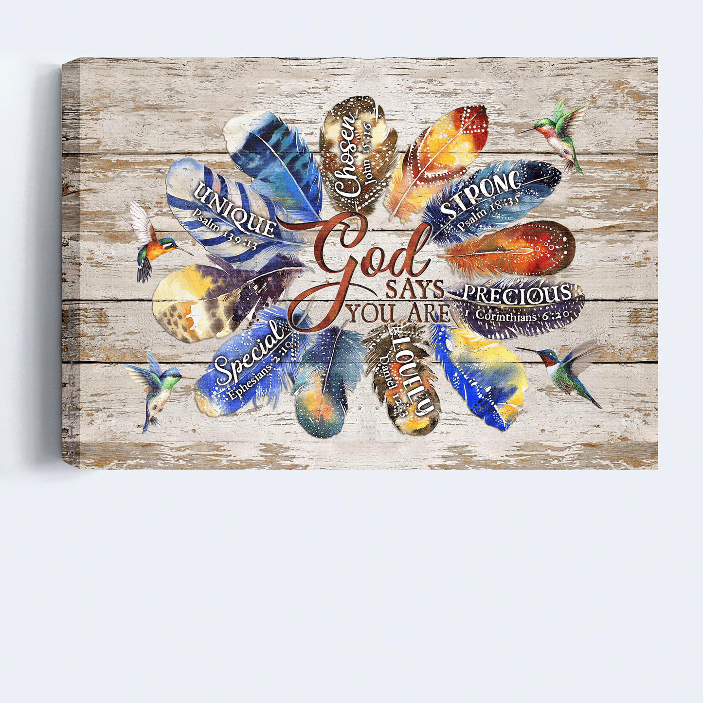 Jesus Landscape Canvas- Bird feathers, Colorful patterns, Hummingbirds- Gift for Christian- God says you are chosen - Landscape Canvas Prints, Christian Wall Art