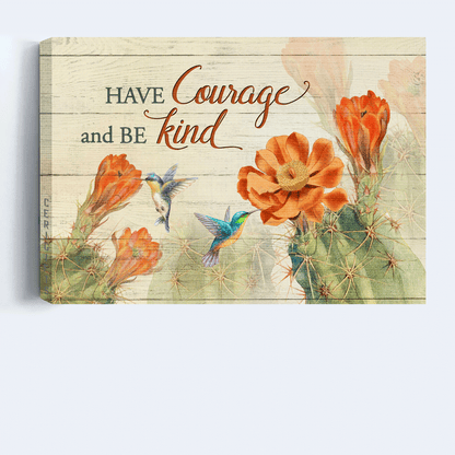 Jesus Landscape Canvas - Orange cactus flower, Hummingbird drawing Landscape Canvas - Gift For Christian - Have courage and be kind Landscape Canvas