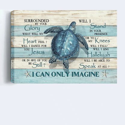 Jesus Landscape Canvas- Blue Sea Turtle, Star fish, Blue and white background- Gift for Christian- I can only imagine - Landscape Canvas Prints, Christian Wall Art