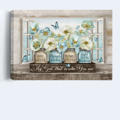 Jesus Landscape Canvas - Pastel jasmine, Blue butterfly, Way maker, Miracle worker Landscape Canvas - Gift For Christian - My God That is Who You Are Landscape Canvas