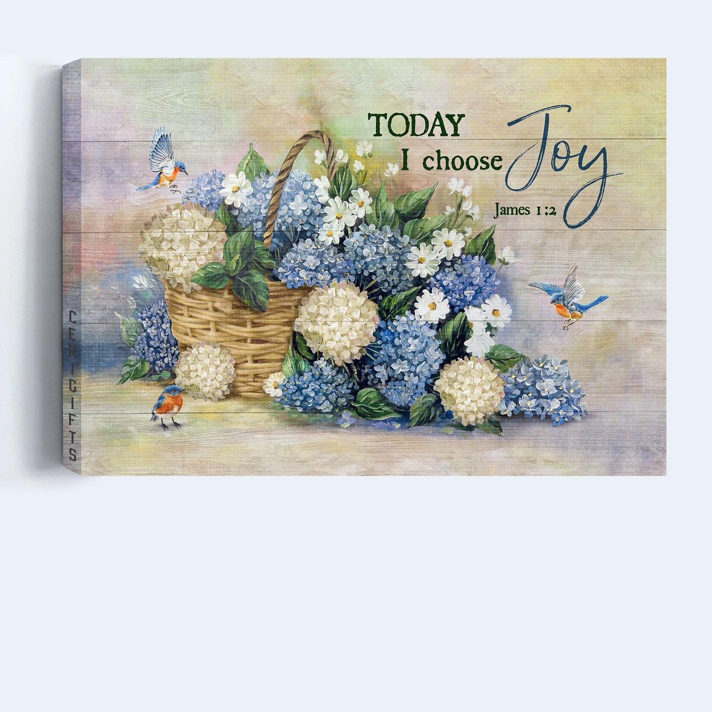 Jesus Landscape Canvas - Blue hydrangea, Pretty Eastern bluebird, Flower drawing Landscape Canvas - Gift For Christian - Today I choose joy Landscape Canvas