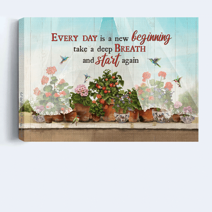 Jesus Landscape Canvas - Kalanchoe plant, Cherry tomato, Flower pots Canvas - Gift For Christian Every day is a new beginning