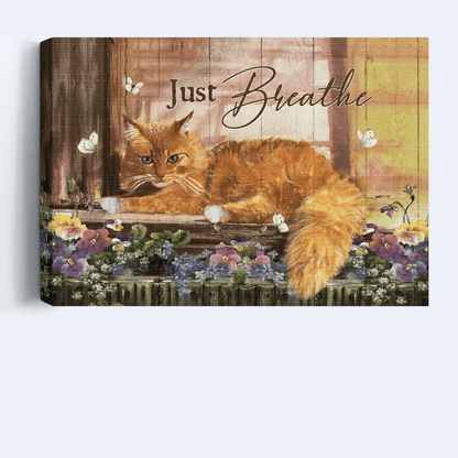 Jesus Landscape Canvas - Beautiful Cat Painting, Purple Flower, White Butterfly Landscape Canvas - Gift For Christian - Just Breathe