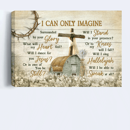 Jesus Landscape Canvas - Old barn painting, Wooden Cross, Flower Field Landscape Canvas - Gift For Christian - I can only imagine Landscape Canvas