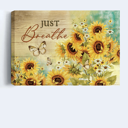 Jesus Landscape Canvas - Sunflower Garden, Daisy Flower, Butterfly Drawing Canvas - Gift For Christian - Just Breathe Canvas