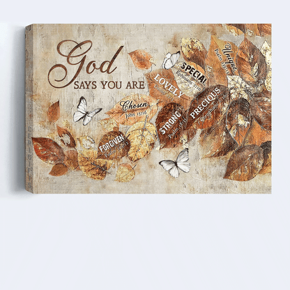 Jesus Landscape Canvas- Autumn Leaves, White Butterfly Canvas- Gift For Christian- God Says You Are