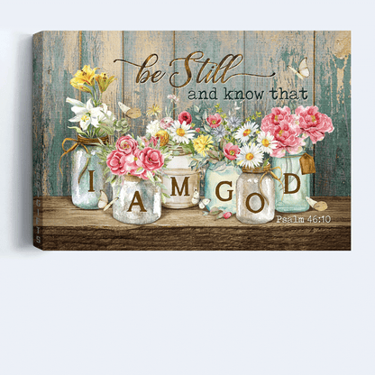 Jesus Landscape Canvas- Beautiful flowers, White daisy, Pink peony, Yellow lily canvas- Gift for Christian- Be still I am God