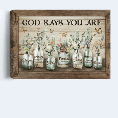 Jesus Landscape Canvas- Baby Flower, Vintage Garden, Yellow Butterfly Landscape Canvas- Gift For Christian- God Says You Are