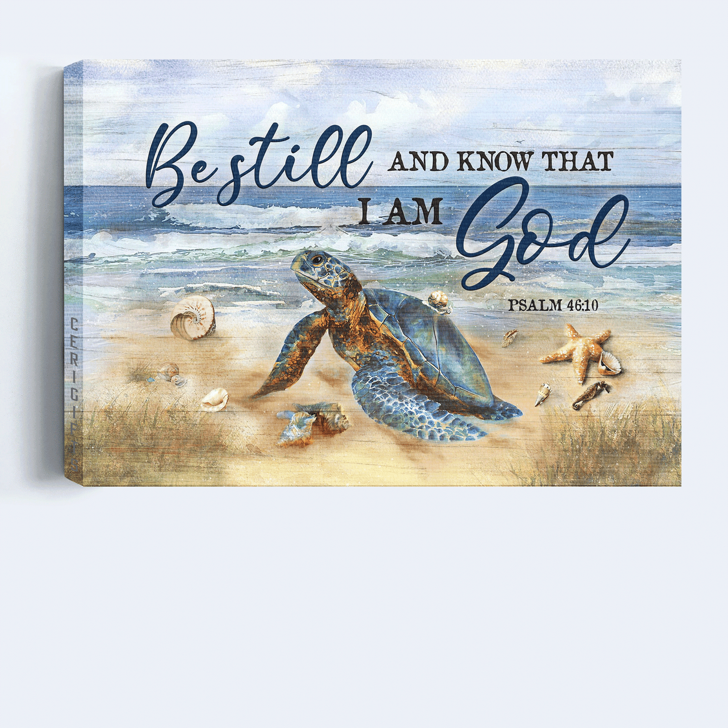 Jesus Landscape Canvas - Beautiful turtle, Blue ocean painting, Starfish Landscape Canvas - Gift For Christian -  Be still and know that I am God
