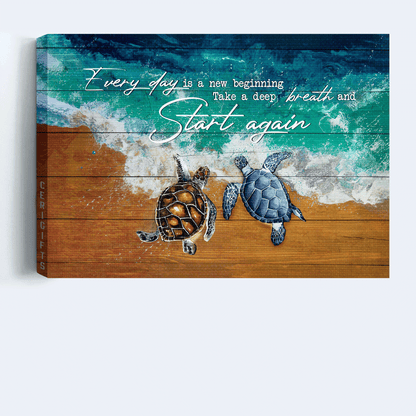 Jesus Landscape Canvas - Lucky turtle painting, Blue ocean Landscape Canvas - Gift For Christian - Every day is a new beginning Landscape Canvas Prints Wall Art