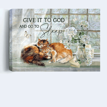 Jesus Landscape Canvas - White Hydrangea, Sleeping Cat, Spring Garden Canvas - Gift For Christian, Cat Lovers - Give It To God Canvas