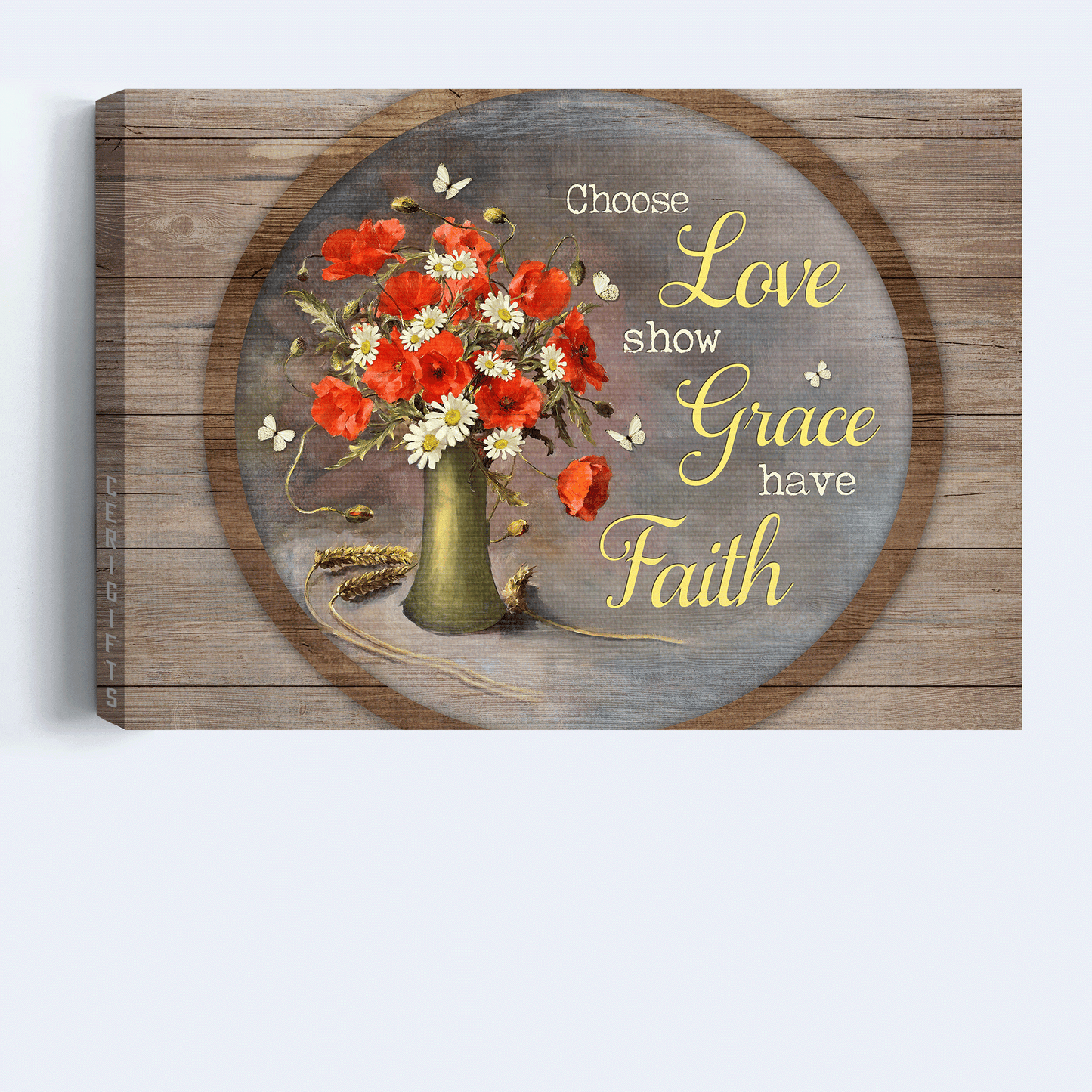 Jesus Landscape Canvas - Pretty butterfly, Poppy painting, White daisy Canvas - Gift for Christian -  Choose love show grace have faith Landscape Canvas
